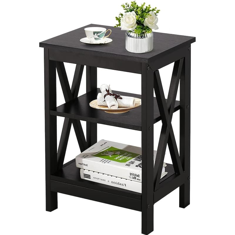 3-tier X-base End Table, Black Nightstands, Brown Nightstands, White Nightstands - 15.7''L x 11.8''W x 24.2''H