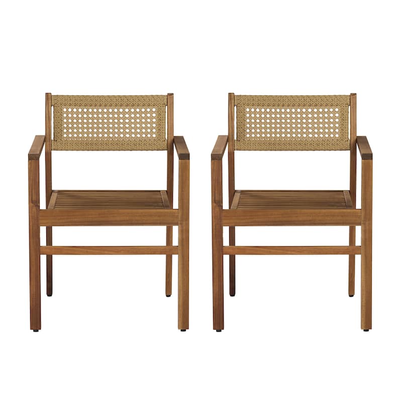 Christopher Knight Home - Modern Outdoor & Indoor Acacia Wood Dining Chairs Set with Wicker Backrest and Armrests