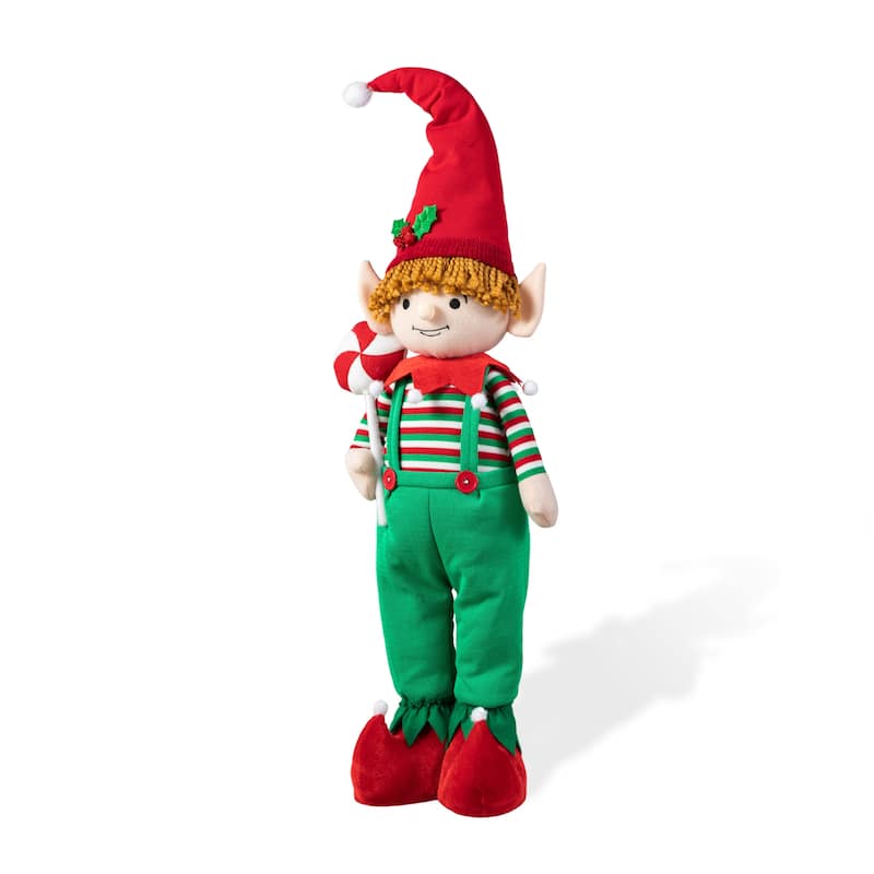 Glitzhome 39"H Telescoped Fabric Christmas Boy Elf Standing Décor