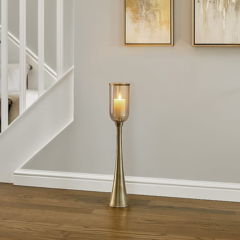 Modern Metal and Glass Floor Candle Stand for Pillar Candles