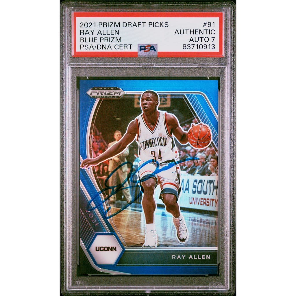 Ray Allen 2021 Panini Prizm DP Blue Signed Card #91 Auto Graded PSA 7 31/199 - 8'6" x 11'6"
