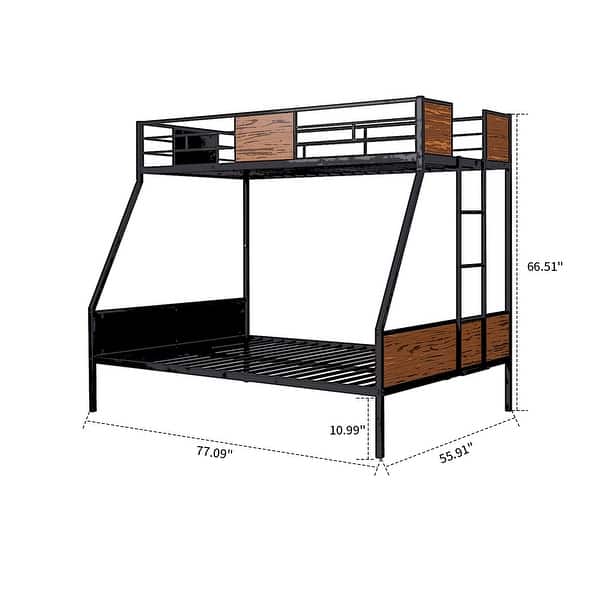 dimension image slide 2 of 3, Vintage Classic Metal Bunk Bed Frame with Built-in Ladder