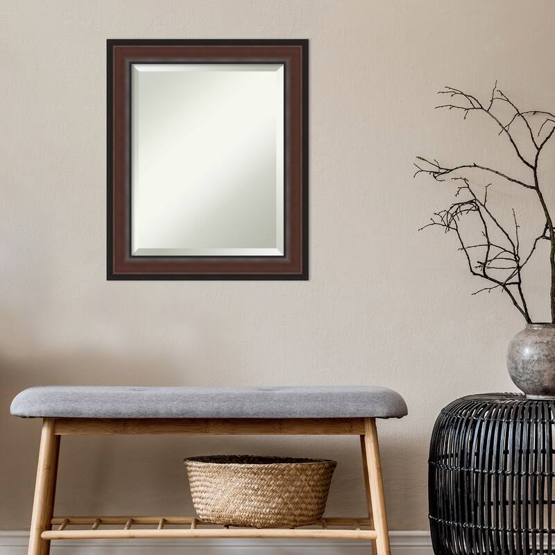 Beveled Bathroom Wall Mirror - Harvard Walnut Frame