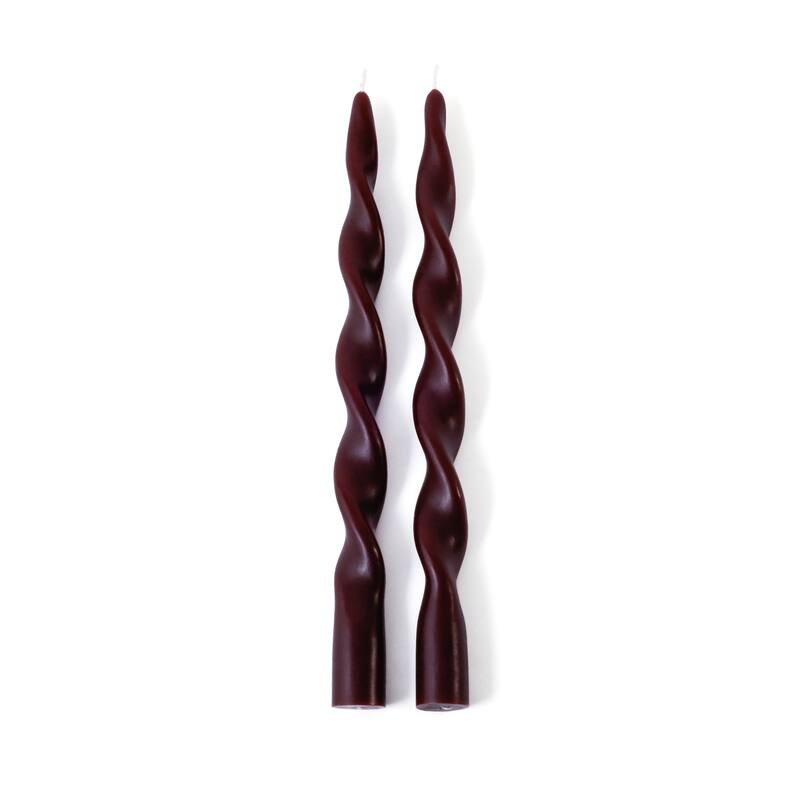 Lumière Twist Formal Taper Candles, Set of 12 - Holiday Table Décor - Burgundy - 12"