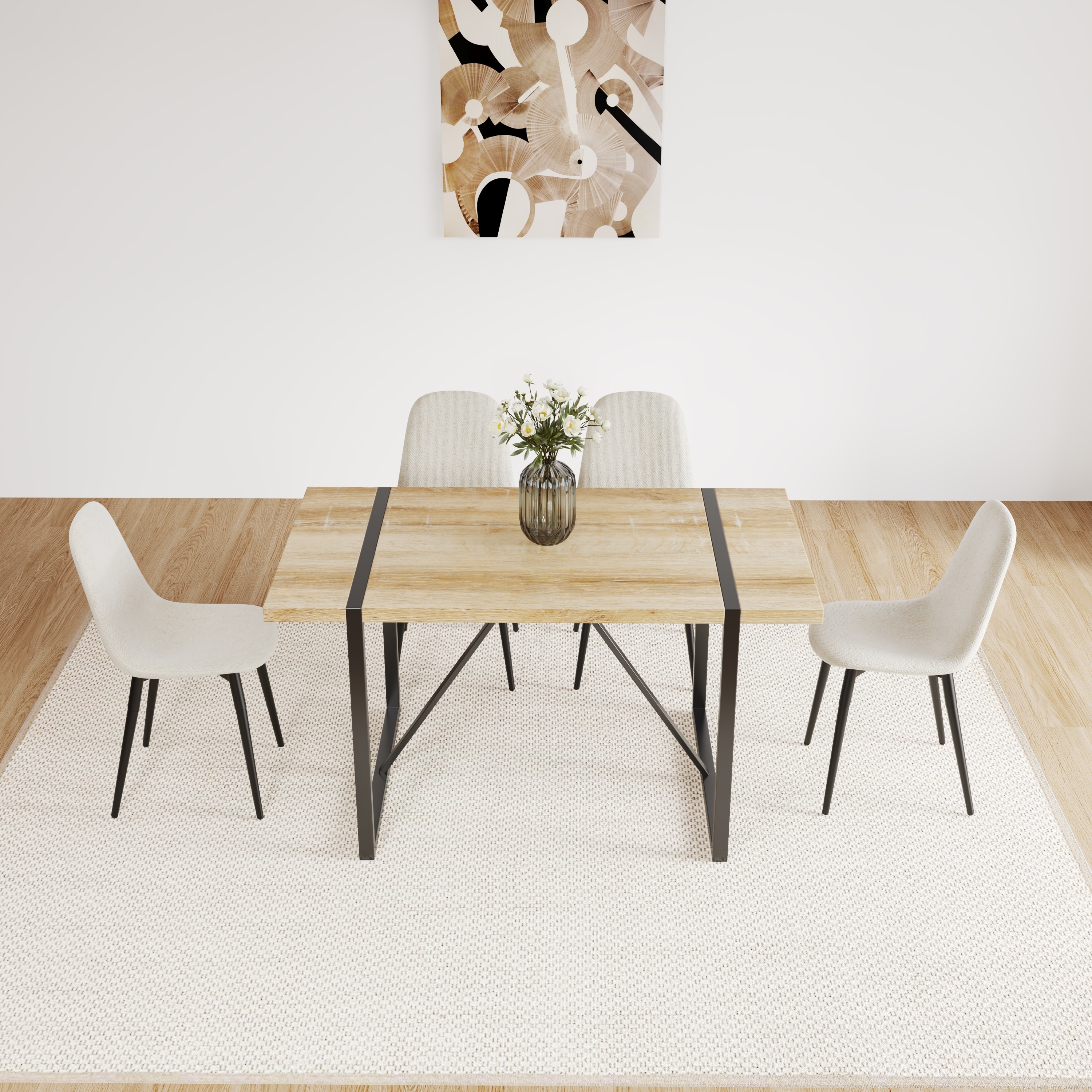 5-Piece Dining Table Set with 4 Suede Chairs and Metal Legs