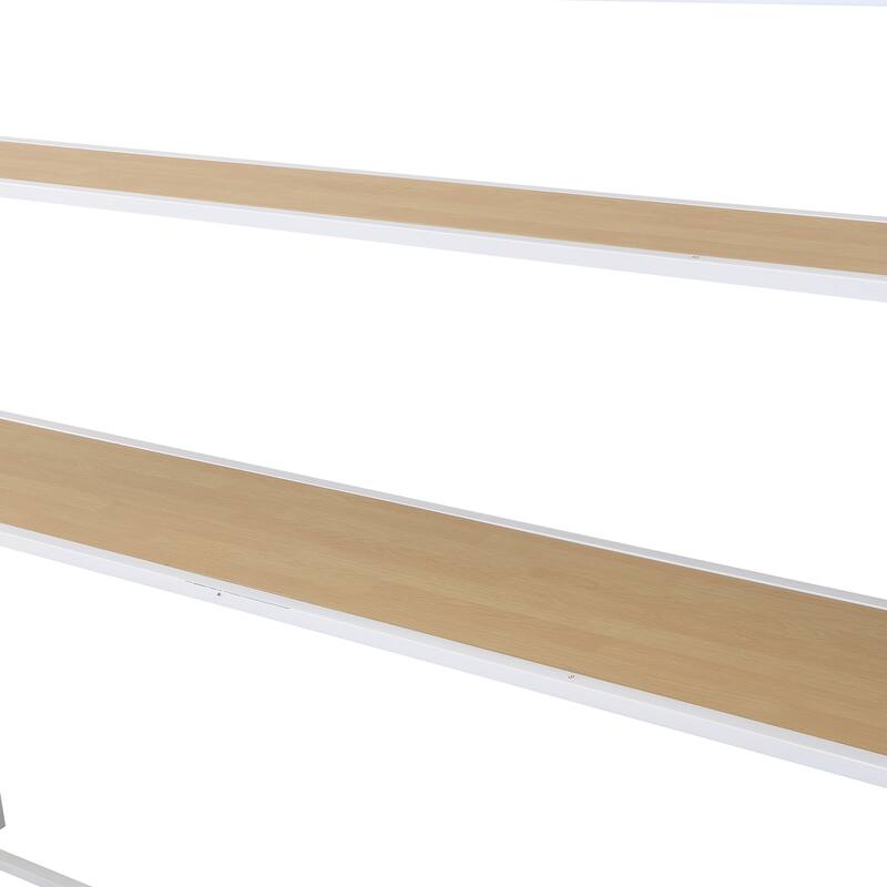 Twin Size Metal Loft bed w/Staircase, Built-in Desk, Storage Shelves