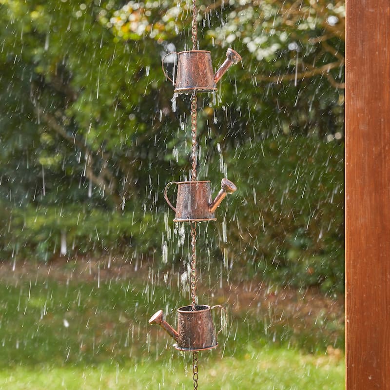 Glitzhome 2-Piece 102" Long Bronze Rain Chains with Fish/ Lotus/ Umbrella/ Watering Pot