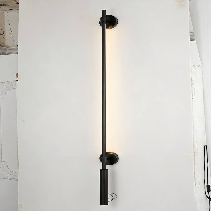 Minimalist Linear Matte Black Rotatable LED Wall Sconce for Bedroom & Living Room - 4.7 in. W x 3.9 in. D x 67.3 in. H
