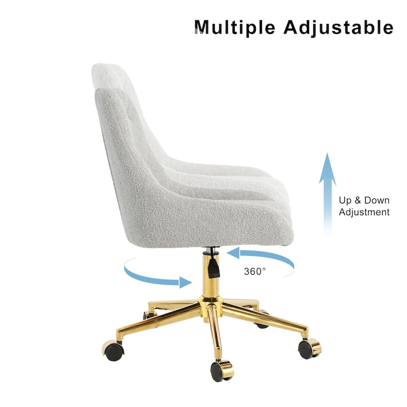 Grey Gold Teddy Fabric Office Chair Ergonomic Thick Sponge Seat Adjustable - 22.1” x 22.1” x 29.9-33.7”