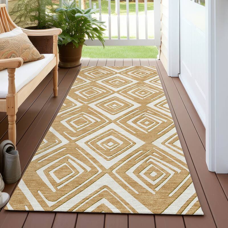 Machine Washable Indoor/ Outdoor Chantille Contemporary Diamonds Rug - Gold - 2'3" x 7'6"