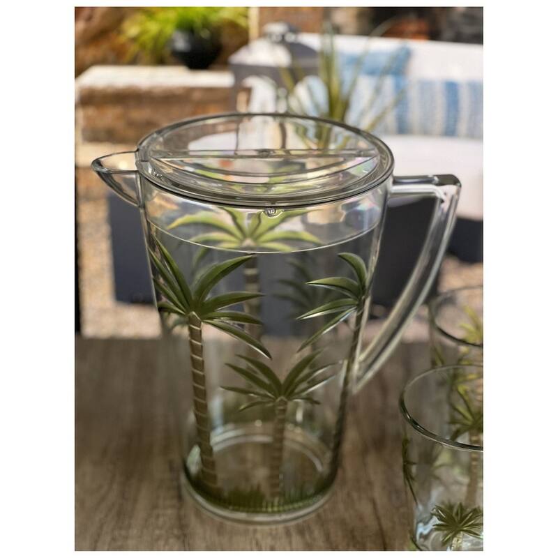 Water Pitcher with Lid, Palm Tree Design Unbreakable Plastic Pitcher
