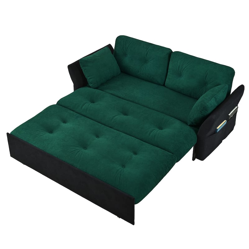 Queen Convertible Pull Out Sofa Bed, Sleeper Sofa Couch with Thicked Cushions, Loveseat Sofa with Side Storage