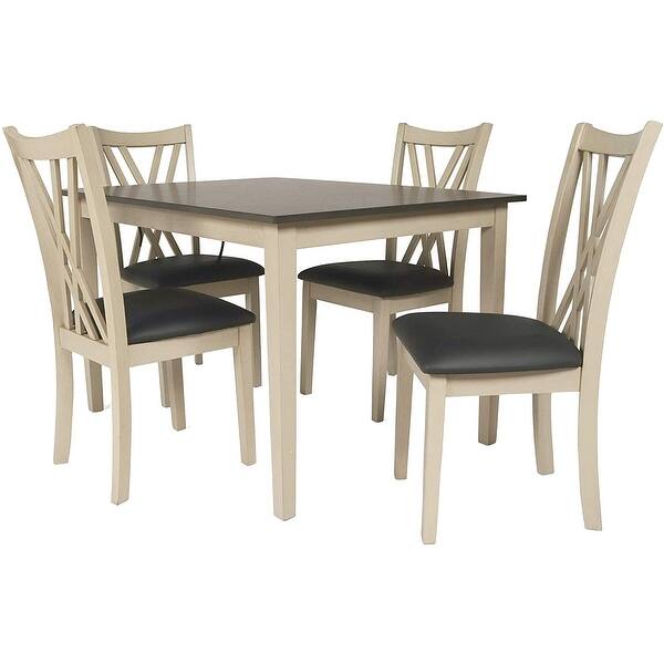 Transitional 5 Piece Dining Set With Curved Back Chairs Cream And Brown Overstock 31450055