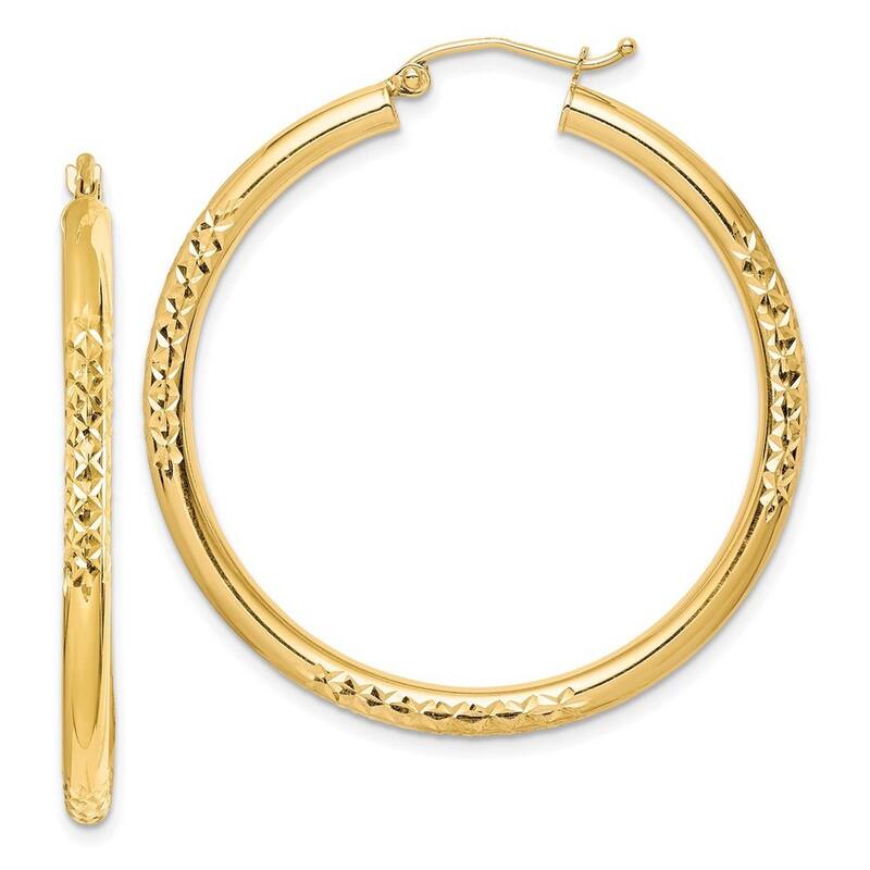 Curata 10k Yellow Gold 3mm Diamond-cut Stations Hoop Earrings - 20mm 25mm 30mm 35mm 40mm