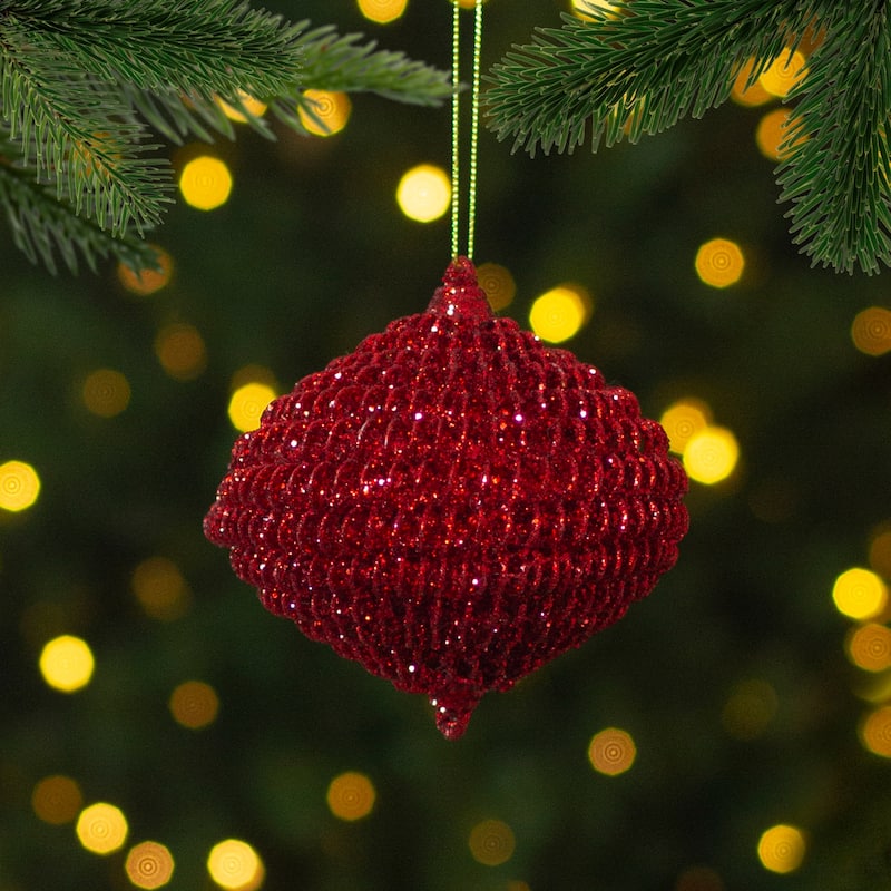 4" Red Glitter Spiral Coiled Wire Onion Finial Christmas Ornament