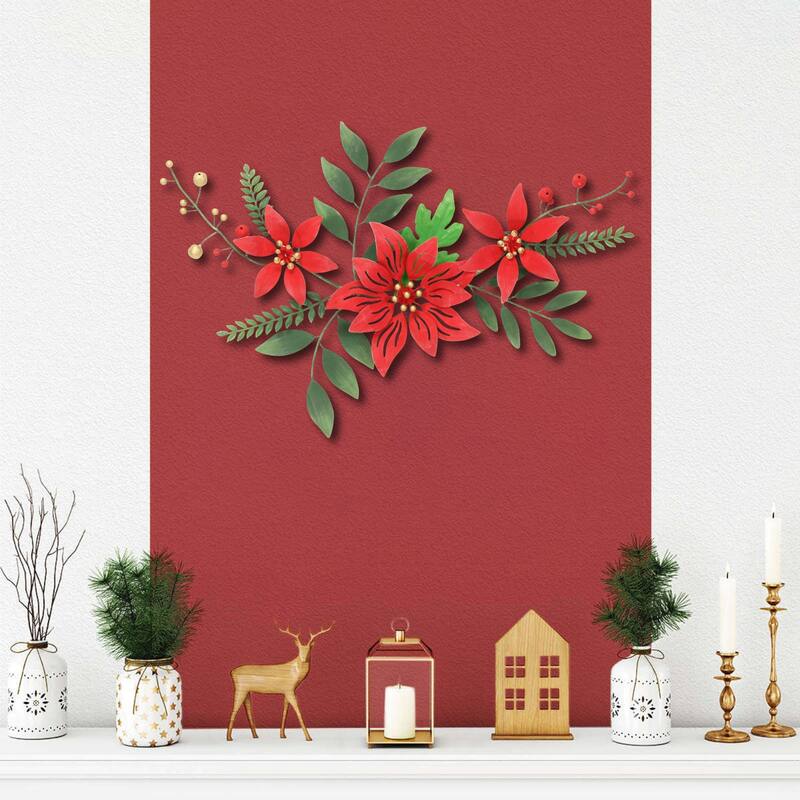 Clara Holiday Poinsettia Metal Floral Arrangement - Red