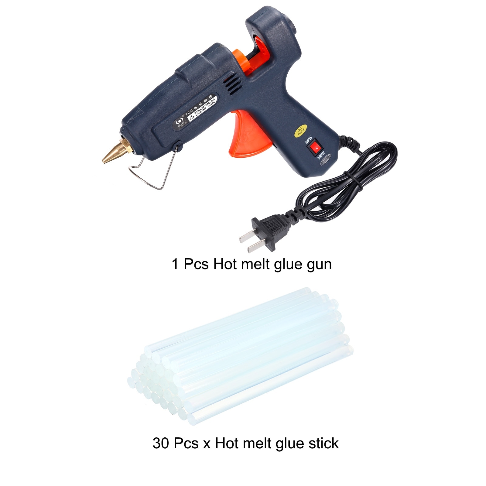 Mini Hot Glue Gun Kit with 30pcs Clear Hot Melt Glue Sticks 60/100W - Dark Green