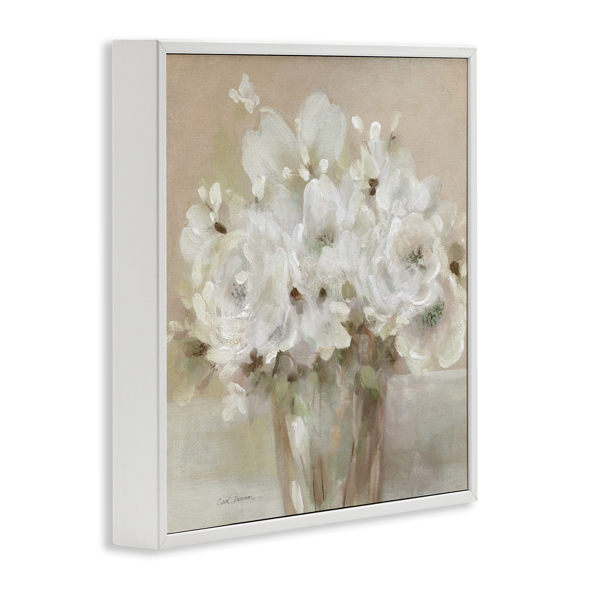 Stupell Neutral White Flower Bundle Framed Giclee Art Design By Carol Robinson