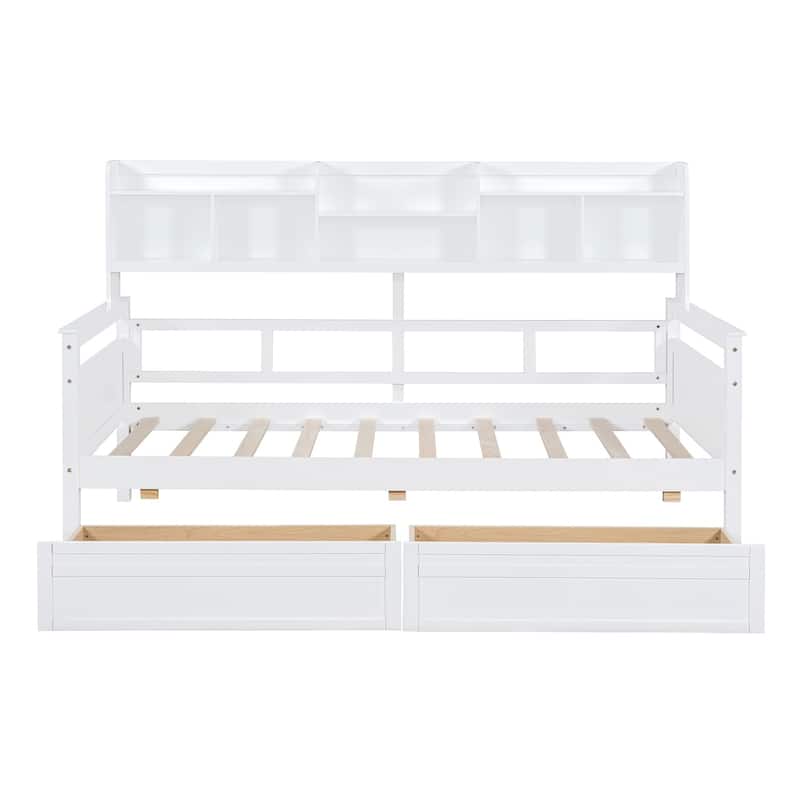 Twin/Full size Daybed with Shelves and Two Drawers