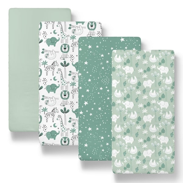 slide 2 of 5, The Peanutshell Green Safari Bassinet Crib Sheet 4 Pack Set