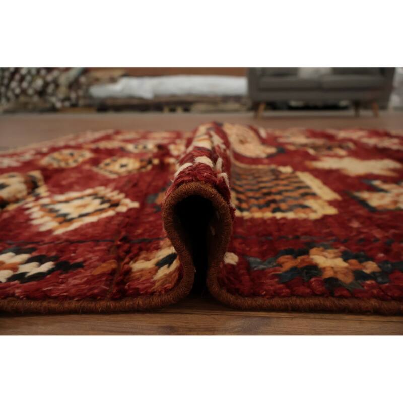 Hand Knotted Oriental 100% Wool Carpet Modern Tribal Red Moroccan Area Rug - 7' 6'' X 5' 11''