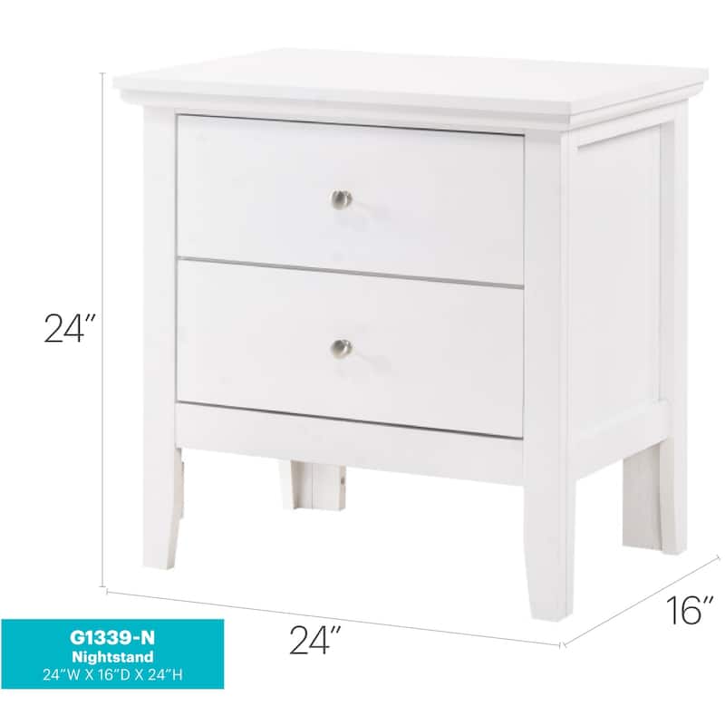 White Nightstand 24x24x16 with Two Drawers, Sleek Transitional Bedside Table with Ample Storage and Modern Clean Finish