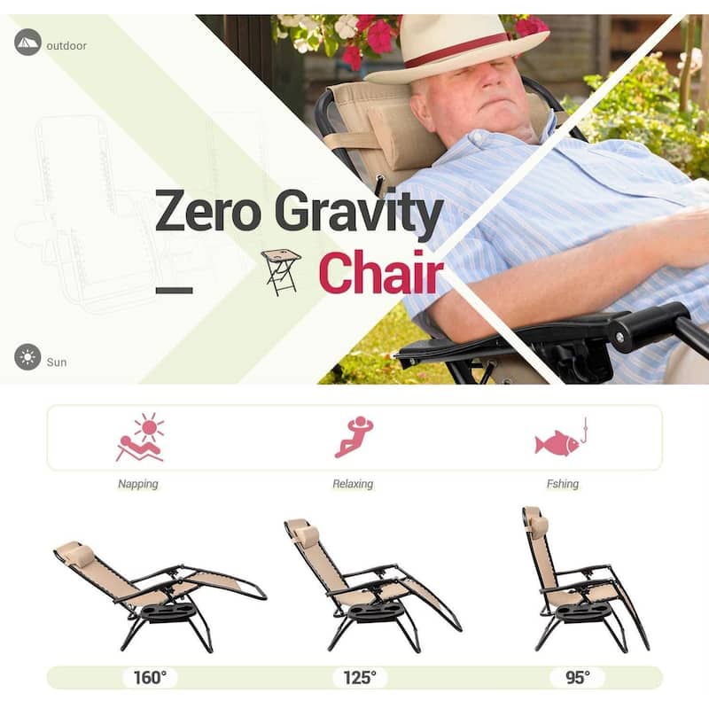 Homall Zero Gravity Chairs Outdoor Folding Recliners Adjustable Lawn Patio Lounge Chair with Side Table and Cup Holders