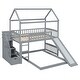 preview thumbnail 28 of 38, Friendly Design Twin Over Twin Bunk Bed with Two Drawers and Slide, House Bed with Slide