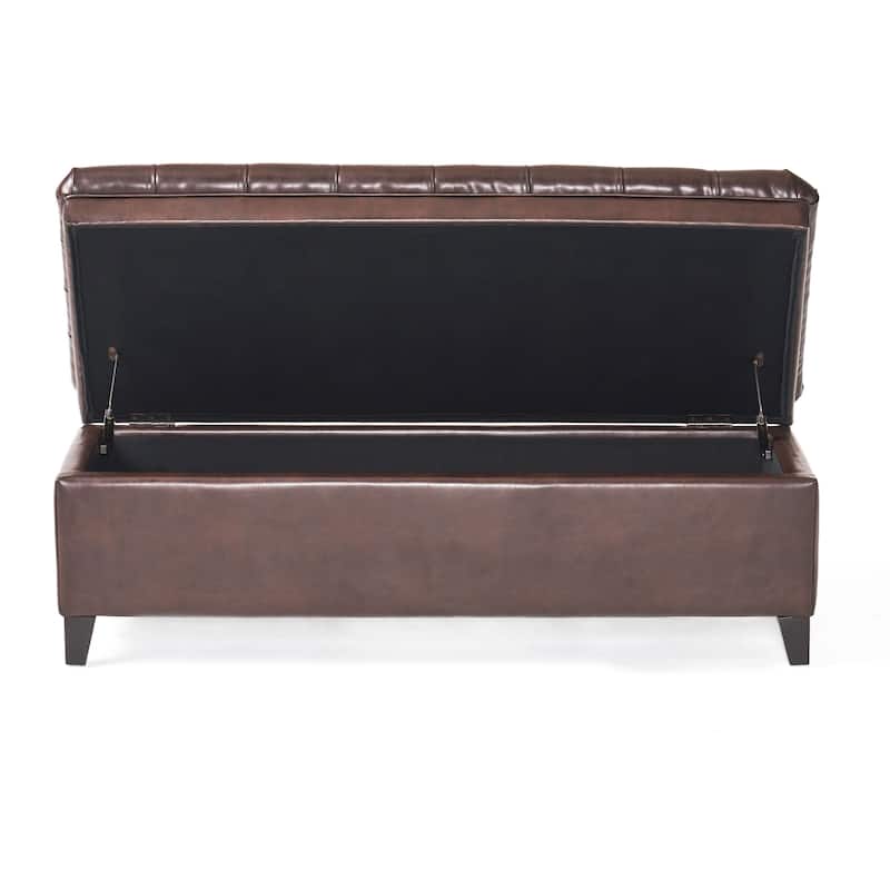 Brown PU Storage Ottoman with Tufted Top