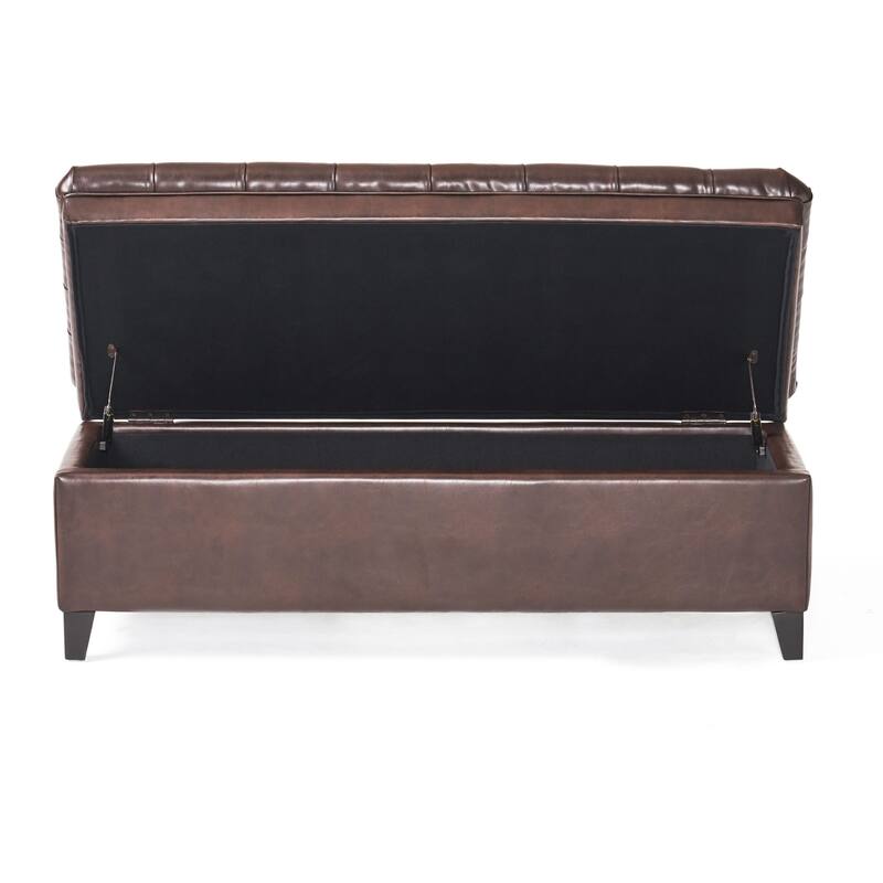 Faux Leather Storage Ottoman Bench, Rectangular Ottoman with Storage, Bedroom End of Bed Foot Stool, Entryway Ottoman Footrest