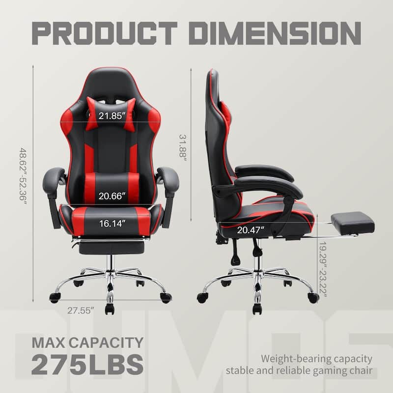 Ergonomic Faux Leather High Back Gaming Chair with Footrest & Linkage Armrests – Black & Gray for Adults