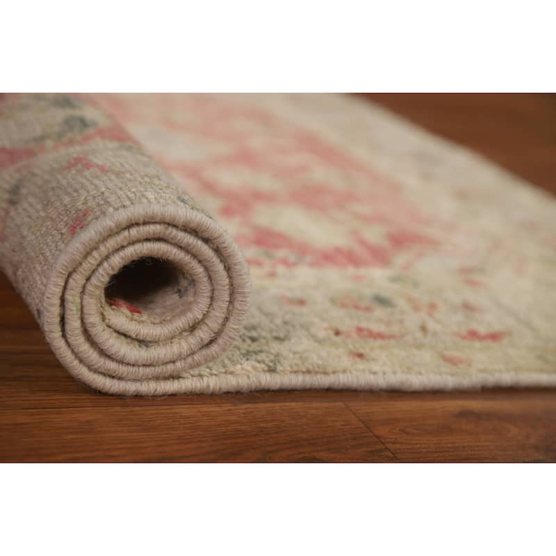 Muted Oushak Geometric Turkish Oriental Rug Hand-knotted Wool Carpet - 2'10" x 3'8"