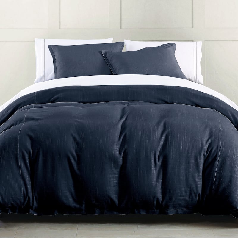 HiEnd Accents Hera Washed Linen Flange Comforter Set, 3PC - Navy - King