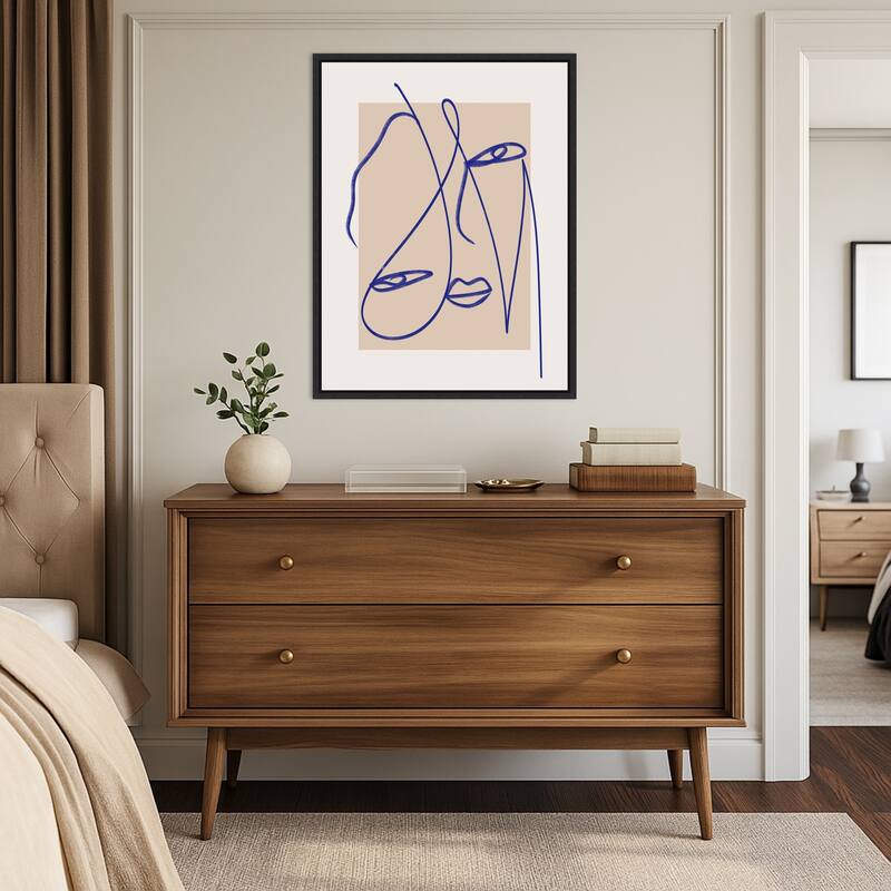 Abstract Blue Line Art by Little Dean Framed Canvas Wall Art Print