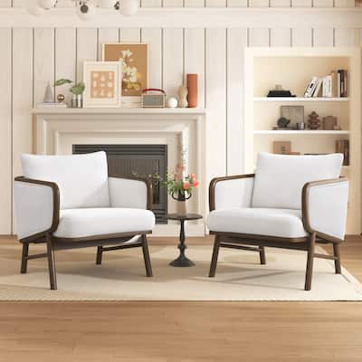 Sherpa Fabric Accent Chair Set of 2 Upholstered Armchair with Solid Wood Frame, Cozy Lounge Chair for Living Room, Reading Nook