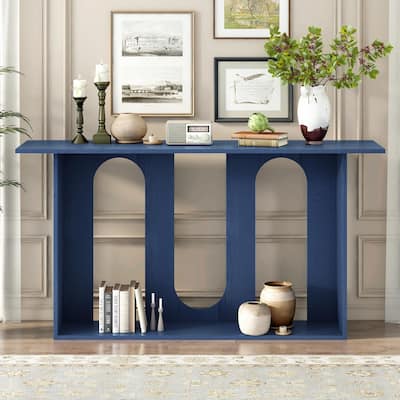 Modern Ash Veneer Console Table - Curved Design with Functional Shelf