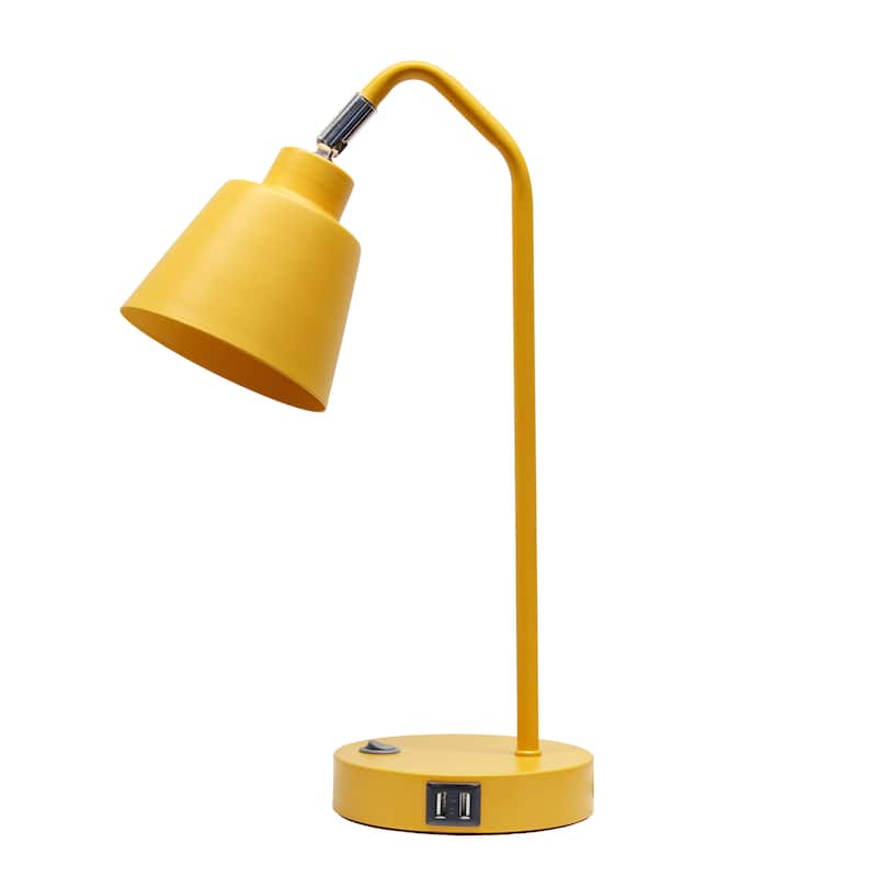 Modern Adjustable Metal Desk Lamp with USB Charging Port in Multiple Colors - 7.8" (L) x 5.6" (W) x 16" (H) - Yellow