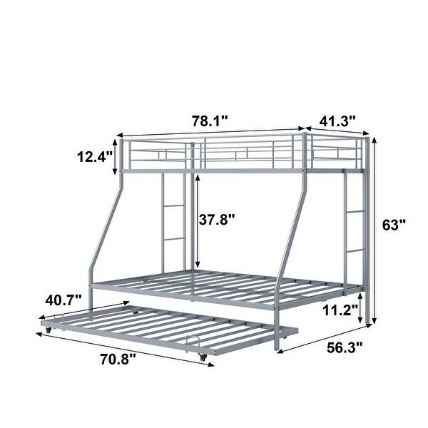 Twin Over Twin Metal Bunk Bed with Trundle Heavy Duty Twin Size Metal