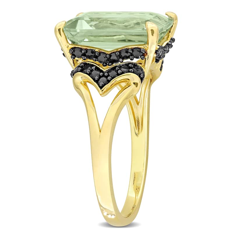 Miadora 5 4/5ct TGW Green Quartz and Black Sapphire Cocktail Ring in Yellow Plated Sterling Silver