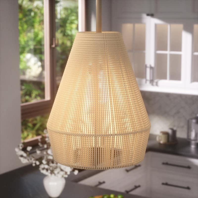 Acroma 1-light Farmhouse Coastal Boho Rattan Kitchen Island Pendant - 10'' D * 62'' H
