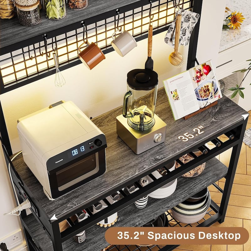 Bakers Rack with Power Outlet 6-Tier Coffee Bar Microwave Stand