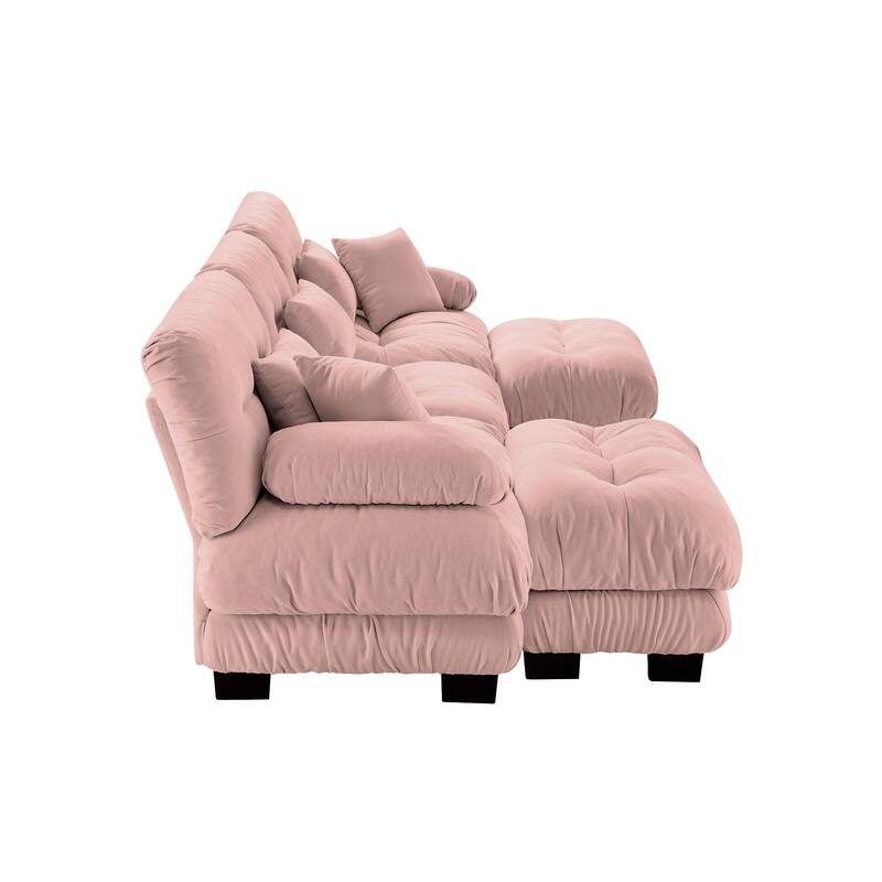 Anmytek Pink Chenille Modular U-Shaped Sectional Sofa with Two Ottomans Deep Seat Oversized Cloud Couch