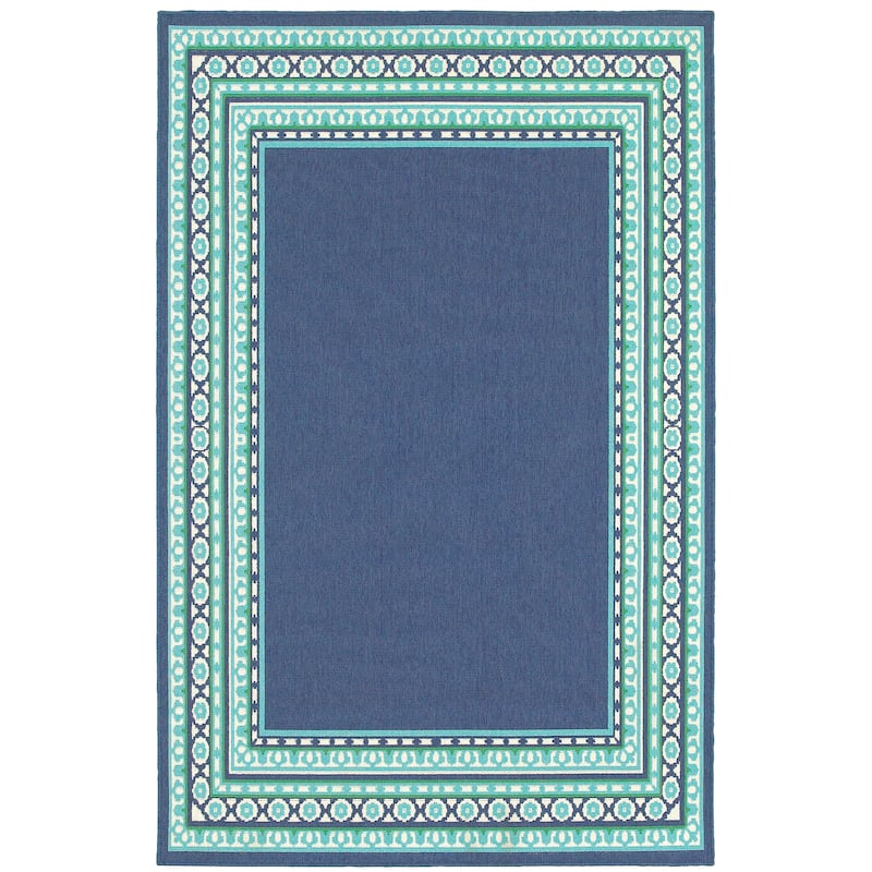 Mobile Navy Green Border Outdoor Casual Area Rug