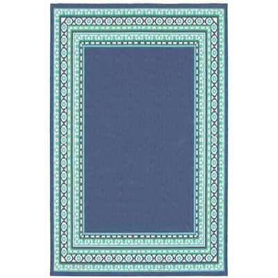 Mobile Navy Green Border Outdoor Casual Area Rug