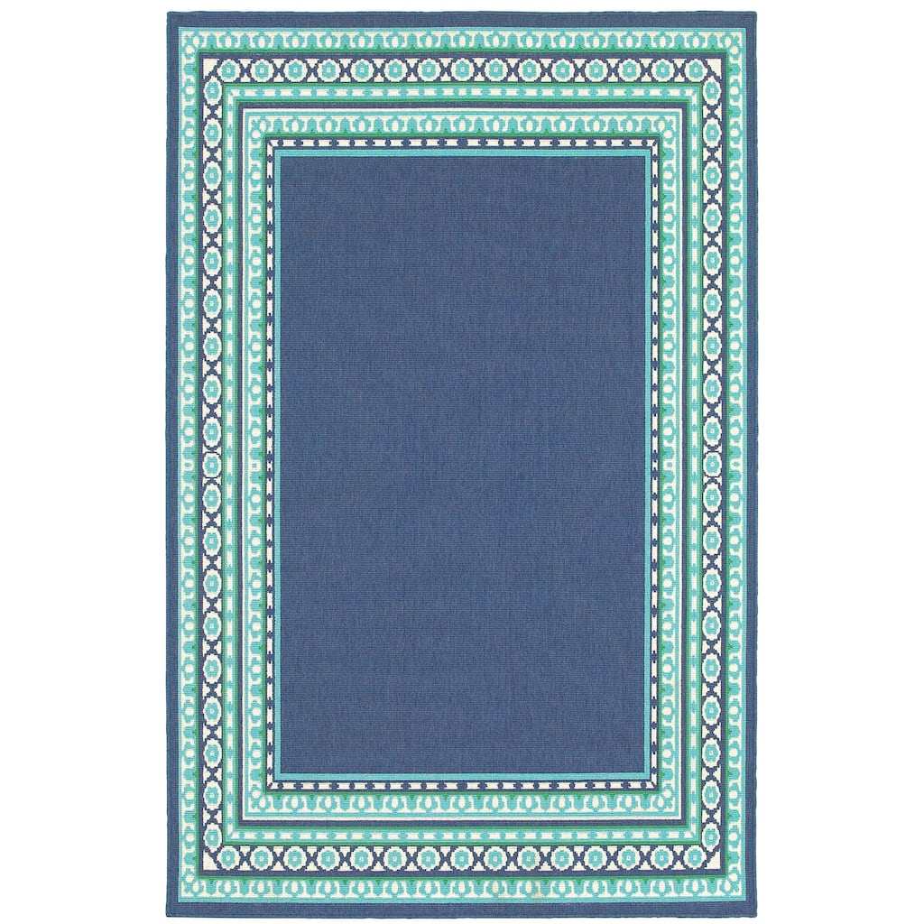Mobile Navy Green Border Outdoor Casual Area Rug