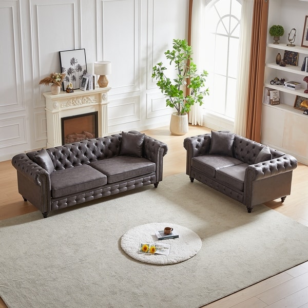 3-Seat and 2-Seat Sofa Set with Wood Legs, Soft Tech Fabric - Bed Bath & Beyond
