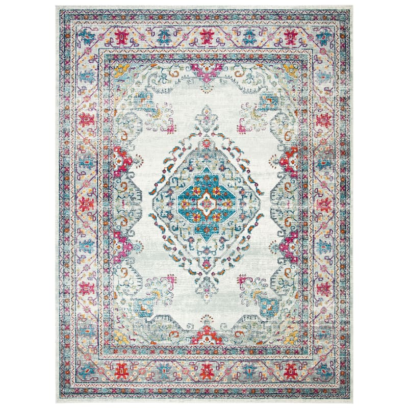 SAFAVIEH, Evoke Seniha Vintage Boho Medallion Rug - 9' x 12' - Cream/Fuchsia