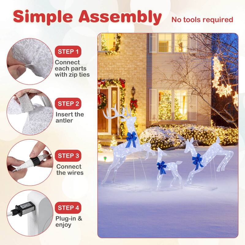 Costway 3 PCS Lighted Christmas Reindeer Family Set Holiday Decoration - See Details