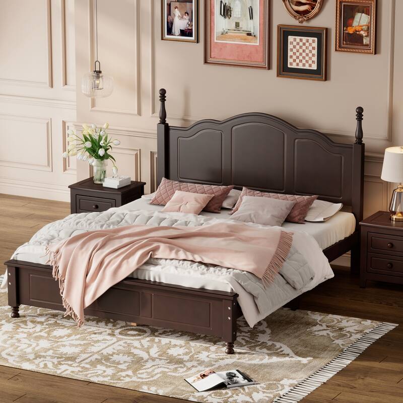 Wood Queen/Full Size Wood Platform Bed with Wooden Slat Support