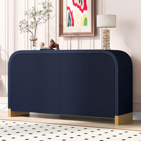 U STYLE 4 door Curved Corner Design Wavy Door Panel Cabinet with Adjustable Shelves Suitable Bed Bath Beyond 42469676